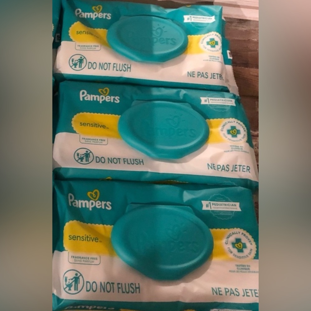 Pampers Sensitive Baby Wipes Fragrance Free Bundle of Three Pop Top Packs of 56